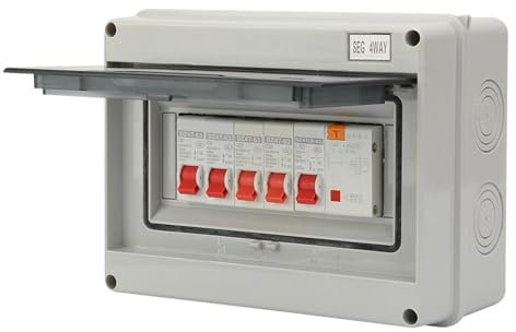 Jadeshay Consumer Unit,4 Way Garage Caravan Consumer Unit Fuse Box IP65 Protection 63A 30mA RCD 4MCB 2 * 6A+20A+32A Leakage Circuit Breaker Panel for Garages Workshops and Outbuilding