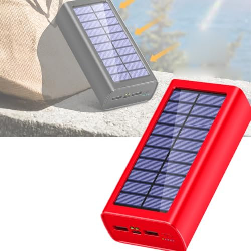 Gorger Cargador solar portátil de 30000 mAh, 50000 mAh, 100000 mAh, resistente al agua, con luz LED, puertos USB duales, entrada tipo C para camping, senderismo, viajes (rojo) (rojo, 30000)