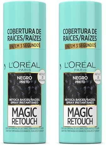 L'OREAL PARIS Magic Retouch Spray Retoca Raíces y Canas Negro 75ml (Paquete de 2)