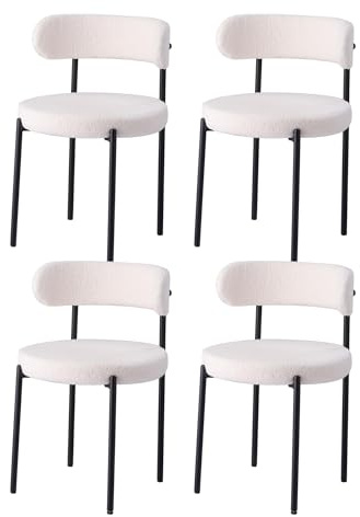 GrandCA HOME Lot de 4 Chaises de Salle à Manger, Chaise de Cuisine Rembourrée en Velours Teddy, Idéale pour Le Salon, La Salle à Manger et La Chambre, Blanc