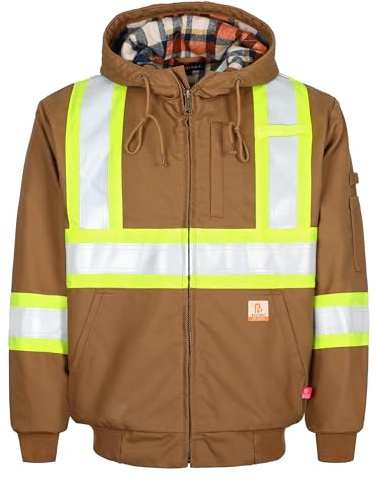 BOCOMAL FR Jackets Insulated Hi Vis Flame Resistant Heavyweight Hooded Coat Outwear Water Repellent Stain Resistant CAT4