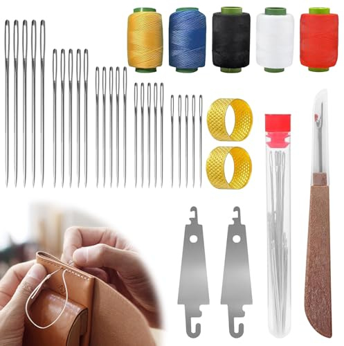 Timasser Nähnadeln Set Sticknadeln Spitz Nadel und Faden Set Näh Set 36 Stück 5 Größen mit Großem & Kleinem Öhr Stahlnadeln für Handnähen, Nadelarbeiten und Stoffbasteln (C)