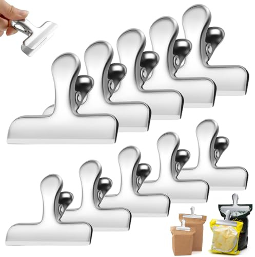 10 Pcs Stainless Steel Chip Bag Clip,2 Sizes Food Bag Clip for Food Storage | Heavy Duty Metal Food Sealing Clips,Food Clip for Food Bags Snack Coffee Bread Documents Photos Home Kitchen Camping