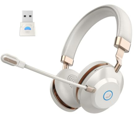 Wireless Headset with Mic for Work, Bluetooth Headset with Noise Cancelling Microphone, On Ear Wireless Headphones with USB Dongle & Mute Function for Work from Home Computer Office Teams Call Center