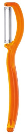 triangle Swivel Peeler, Orange - Stainless Steel Straight Twin Blade - Peels Hard-Skinned Fruits & Vegetables - Lightweight Handle - Dishwasher Safe - Made in Germany
