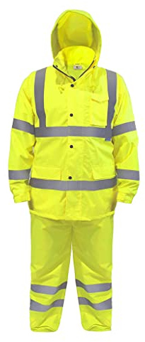 JORESTECH High Visibility Rain Suit Set, Reflective Jacket Class 3 & Pants Class E, ANSI/ISEA 107-2015 Type R, Waterproof PU Coated, Yellow Jacket/Lime Pants (Medium)