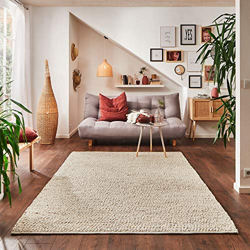 Steffensmeier Handwebteppich Lindau | gewalkte Schurwolle mit Fusselstopp | Naturprodukt | Wohnzimmer Teppich | Natur, Größe: 250x300 cm