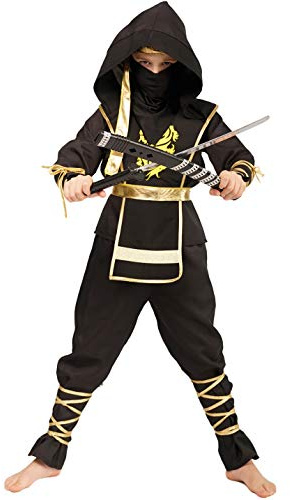 SEA HARE Disfraz de guerrero samurai negro de Ninja Power para niños (S:4-6 años)