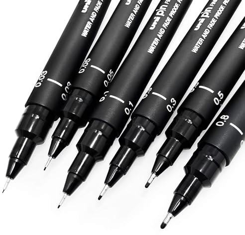 Uni Pin - Juego de 6 bolígrafos de dibujo - tinta negra - punta fina 0,03-0,8 mm