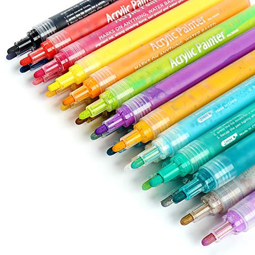 ANYUKE - Set di 24 pennarelli acrilici a base d'acqua, colori acrilici, per dipingere le pietre, legno, vetro, vaso, per carta, libro degli ospiti, matrimonio, scrapbooking, progetti scolastici