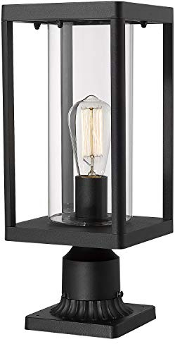 Beionxii Outdoor Post Lights, 20inch Large Modern Large Exterior Post Lantern Pillar Light with Pier Mount Base, Black Cast Aluminum w/Clear Cylinder Glass - A291P-1PK (NOT Solar, 110-120V AC)
