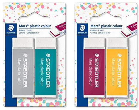 STAEDTLER Mars Gomme à sandwich en plastique Lot de 2 couleurs assorties.
