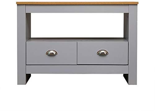 CFDZ Furniture Corner 2 Drawers TV Unit with Shelf,TV Cabinet Storage Living Room Grey,Entertainment Small Sideboard for TV Modern Style- Grey+Oak,85x39x58cm/33.46x15.35x22.83inch