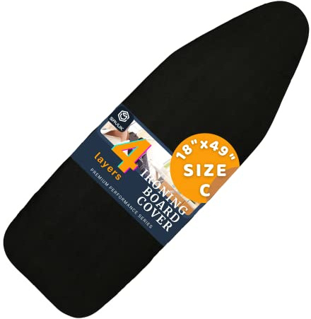 SAVUK Ironing Board Cover and Pad, 18'' X 49'', Extra Wide, Adjustable Elastic Edge Fit, Extra Thick, Heat Reflective, Non Stick, Cotton, Black