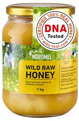 Nordmel Pure Natural Wild Raw Honey 1KG - Unpasteurised, Unfiltered, Crystallized, Natural Estonian Honey - Harvested Sustainably Using 100% Green Energy