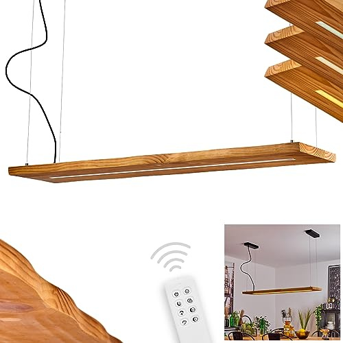 LED-pendellampa Blandford, dimbar pendellampa av metall/trä i svart/natur, med hylla, 2750 lumen, 2750 K, LED 27 watt (inkl.), höjd max. 115,5 cm, med fjärrkontroll