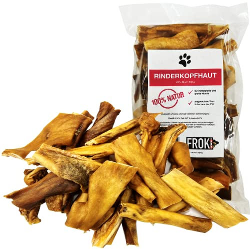 FROKI Premium Rinderkopfhaut für große & kleine Hunde 500g| 100% Rind | 100% Natürlich | Futter-Snack | Hunde-Leckerlis | Kausnack | Zahnpflege | ohne Zusatzstoffe