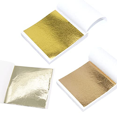 300 Blätter Imitation Blattgold Blätter Blattgold Imitation Goldfolie Vergoldung Handwerk Blattgold zum Basteln Blattsilber für Nagelkunst Gemälde Wand DIY Crafting Dekoration Gold Leaf (9x9cm)