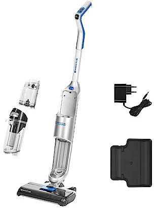 Genius Invictus WD7 Nass-Trockensauger Kabellos 11 TLG, Wischsauger Saugwischer akku, Hartbodenreiniger bis 35 Min. Aufbewahrungsstation Selbsreinigung, 2 Wassertanks, 3 Reinigungsmodi