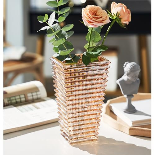 Vaso in cristallo da 23 cm, spesso vetro trasparente, grande vaso decorativo per la casa, tavolo da pranzo, regalo per matrimonio, festa di casa (ambra, trapezoidale)