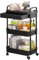 DUOJIN 3 Etagen Rolling Utility Organizer Rack mit Griff, Multifunktional Lagerwagen mit Netzkörbe und Abschließbare Räder für Badezimmer Küche Büro Klassenzimmer (Schwarz)