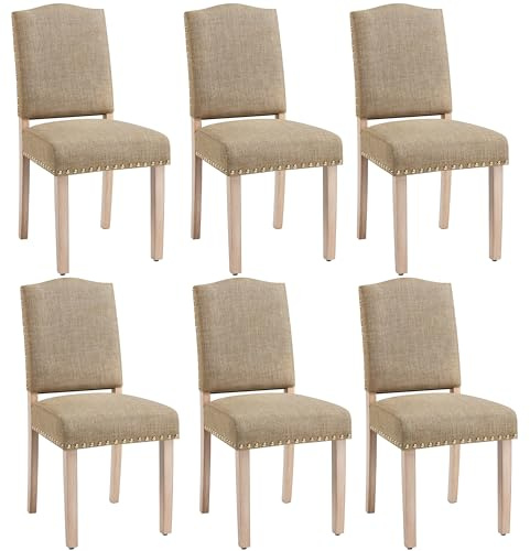Yaheetech - Juego de 6 sillas de Comedor con Respaldo Alto, sillas de Cocina, Patas de Madera Maciza, diseño clásico con Botones bronceados, sillones y sillas para salón, Asientos tapizados de Color
