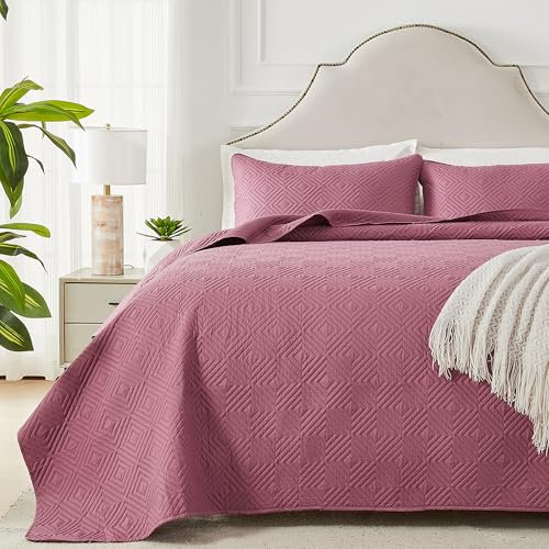 Qucover Tagesdecke Bettüberwurf 220x240 Rot, Bedspreads aus Mikrofaser, Bettüberwuf Set mit 2 Kissenbezügen 50x75cm, Steppdecke bei 3D-Ultraschal genäht, Sofaüberwurf Bettüberwurf Überwurfdecke
