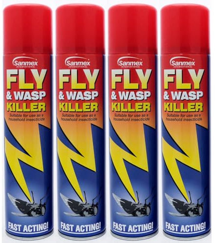 Sanmex 4 PCS FLY & WASP KILLER INSECTICIDE FAST ACTING PEST AEROSOL SPRAY 300ML