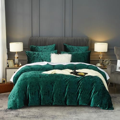 Luofanfei Warme Winter Bettwäsche 135x200 Grün Dunkelgrün Fleece Plüsch Flauschige Kuschelige Winterbettwäsche Glänzend Microfleece Flausch Bettbezug Set und Kissenbezug 80x80 cm mit Reißverschluss