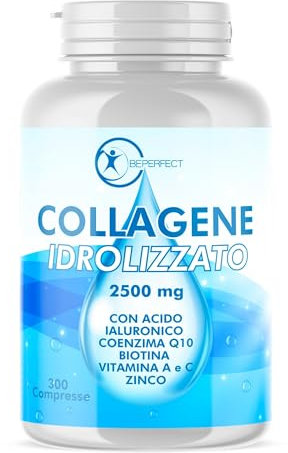 Collagene Idrolizzato 2500mg con Acido Ialuronico 300 Compresse - Arricchito con Coenzima Q10, Biotina, Vitamina A, C e Zinco per Capelli Pelle Unghie