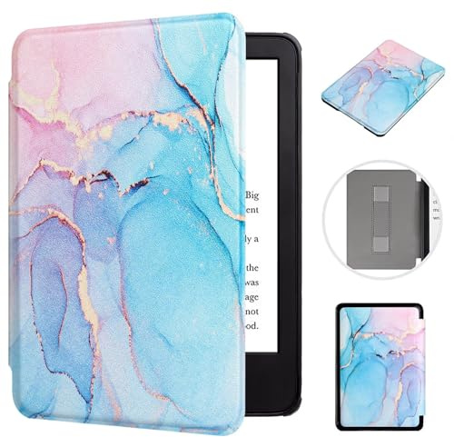 MOKASE Fodral för 7 tum Kindle Paperwhite (12:e generationen, 2024) och Kindle Colorsoft Signature Edition, ultratunt PU-läder hårt skyddande fodral med handrem för 7 tum E-läsare, färg marmor