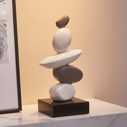 Simulierte Sandstein Skulptur Deko für Wohnzimmer, Moderne Harz Stein Skulpturen für Couchtisch Dekorationen, Weiß und Grau Statue für Regal Bücherregal Deko, Geschenke für viel Glück, Gesundheit