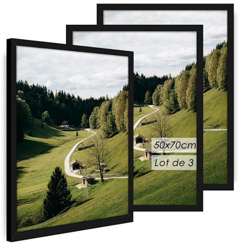 QPQIYIY Bilderrahmen 50x70 cm 3er set, Schwarz Bilderrahmen 70x50 Hergestellt aus Holzwerkstoff, Rahmen 50 x 70 cm ideal für Fotos, Bilder, Poster