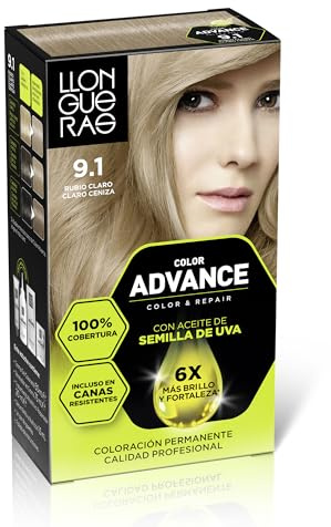 Llongueras Color Advance Tinte Pelo Mujer Coloración Permanente 100% Cobertura Incluso En Canas Resistentes - Tono 9.1 Rubio Claro Claro Ceniza