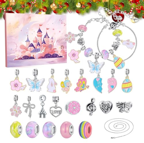 Pulsera de Navidad Adviento 2025-24 Días Niñas Joyería Kit de manualidades | Calendario de cuenta regresiva Fabricación de joyas, para niñas adolescentes Amantes de la artesanía Colecciones familiares