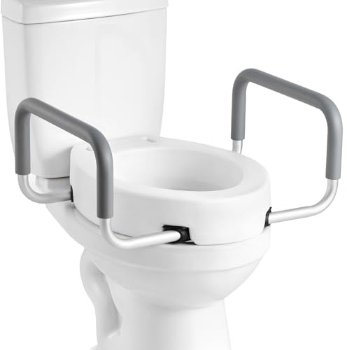 VEVOR Rehausseur de Toilette avec Accoudoirs, Réhausse WC Capacité de Charge 136,08 kg et Hauteur de Levage de 8,89 cm, Siège de Toilette Surélevé avec Poignées Rembourrées, Personnes Âgées Handicapés