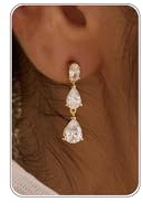 HANLI 14K Gold Plated / 925 Sterling Silver Cubic Zirconia Dangle Earrings for Women - Crystal Long Bridal Drop Hypoallergenic Earrings CZ Simulated Diamond Wedding Jewellery for Brides Bridesmaid