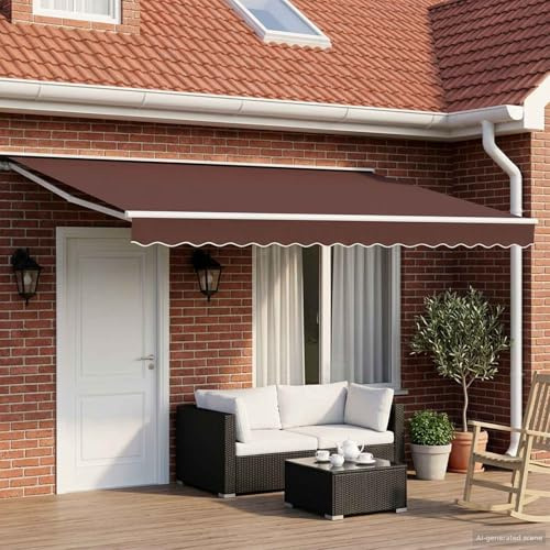 Tonture Telaio per tenda da sole manuale con LED marrone e bianco, 4 x 3 m, protezione solare resistente alle intemperie con tenda estensibile, braccio articolato e resistente ai raggi UV, per