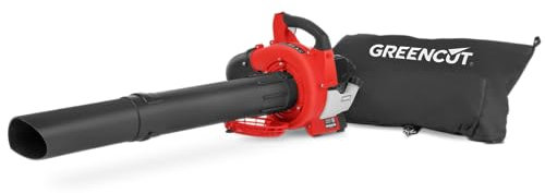 GREENCUT EBV260X - Aspirateur de Feuilles à Essence 26cc, Vitesse Max 225km/h, Sac de Collecte 35L, 2 tuyaux d'aspiration Inclus, Aspirateur Souffleur