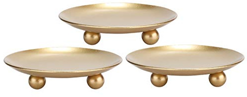 Iron Plate Candle Holder, Gold, Decorative Iron Pillar Candle Holder, Set of 3,Candle Stand for Wax Candles