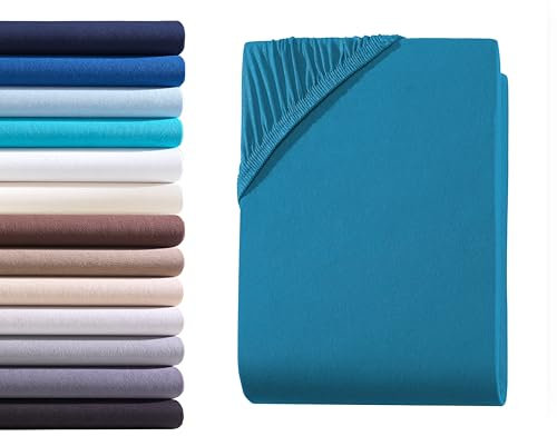Hometex Premium Textiles Exclusive Spannbettlaken Spannbetttuch bis 25 cm Steghöhe | Bettlaken 100% Baumwolle | Extra starker Stoff 160 g/m² | Oeko-TEX® Made IN Green | 90-100x200 cm | Petrol