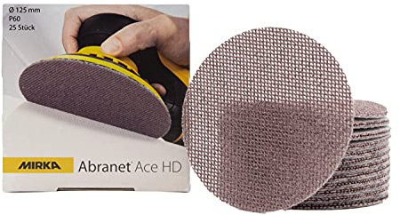 Mirka Abranet Ace HD net sanding discs Ø 125mm Hook & loop/grit P60 / 25 pcs / AH23202560 / For 125mm eccentrics and sanders/For sanding hard surfaces, wood, filler, varnish, metal