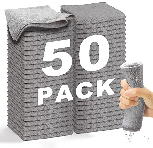 WEAWE® Mikrofasertücher - Serie 2100 (33x33cm) Superweiches, Hochsaugfähiges putztücher Lappen küche, wiederverwendbar, fusselfrei, waschmaschinenfest Microfasertücher Grau (50 Stück)