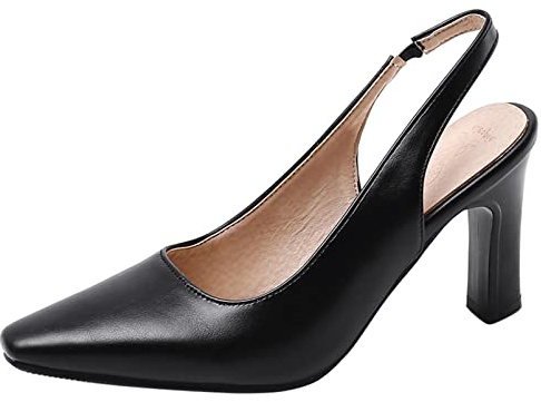 Femme Chaussures À Bride Arrière À Talon Carré Pointu Escarpins Élégants A Enfiler Escarpins À Talons Hauts, 3848Glj Noir Taille 43 EU