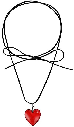 DIVINA VITAE Chunky Puffy Herz-Choker-Halskette für Mädchen - Großer Glas-Anhänger, Verstellbar, Schwarzer Samt, Gothic-Halsband, Schmuck, Geschenke für Frauen