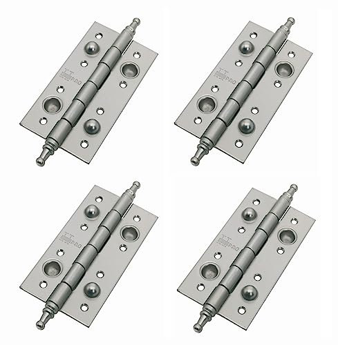 AZERODESIGN-Bisagra de SEGURIDAD, PACK de 4 bisagras. medidas 150X80X3MM varios acabados, Cantos Cuadrados, con Remates, bisagra portón puerta de Madera desmontable, anti palanca (NIQUEL SATINADO)