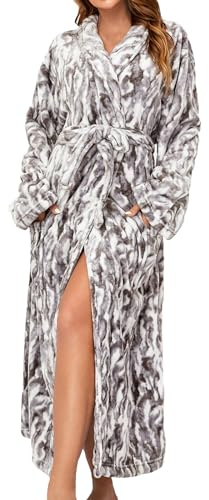 Beokeuioe Women's Dressing Gown, Super Soft Fluffy Thick Bathrobe with Shawl Collar, Comfortable Winter Fleece Bathrobe, Women's Dressing Gown with Pocket, Elegant Loungewear, gray, M