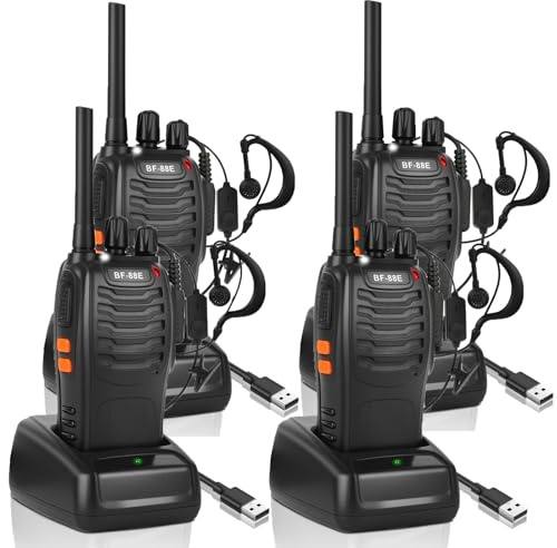 SINZUX Walkie Talkies Long Range 4Pcs, Walkie Talkies for Adults 2 Way Radio with LED Light Earpieces and Rechargeable Batteries 16CH Walky Talky Supports VOX Function