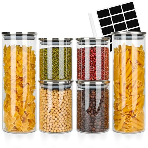 Avmvnvc Vorratsgläser mit Deckel, 6er Set Vorratsdosen Glas, Vorratsglas mit Deckel Luftdicht, Aufbewahrungsgläser mit Deckel für Pasta, Müsli, Tee, Kaffeebohnen (1130ml×2 + 530ml×2 + 430ml×2)