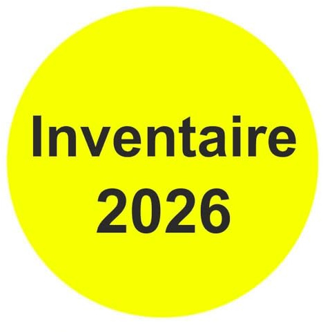 Lot de 1000 étiquettes d'inventaire « Inventaire 2026 » - Diamètre : 50 mm - Jaune fluo